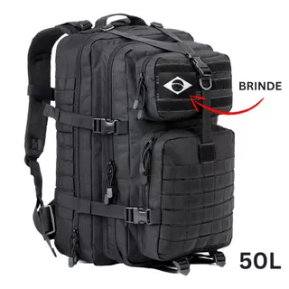 Mochila Militar Tática 50 Litros Grande Impermeável + Patch Preto Qualidade Premium QUEBOM