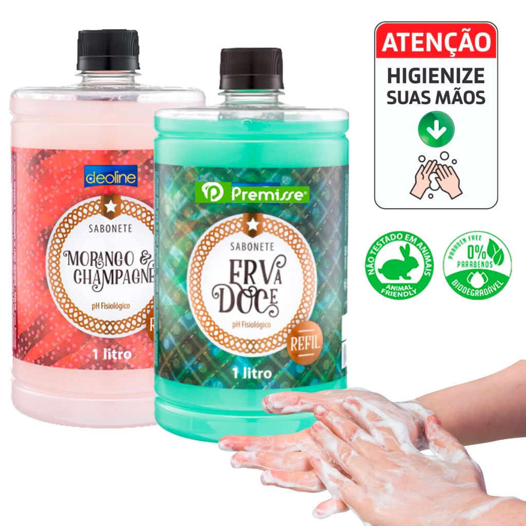 Sabonete liquido Refil 1 litro Premisse Linha Requinte Mãos Corpo e ...