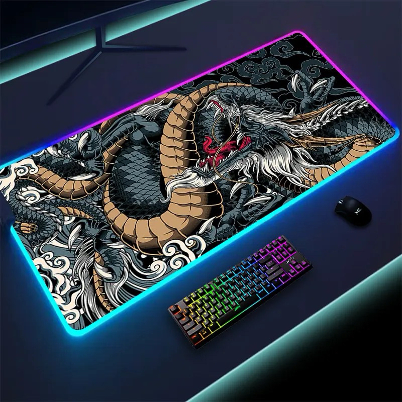 Mouse Pad Gamer Gigante Dragão Louco Speed Borda Led 7 Cores Rgb Impermeável Original