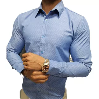 Camisa Social Masculina Manga Longa Estampada Xadrez Slim Fit