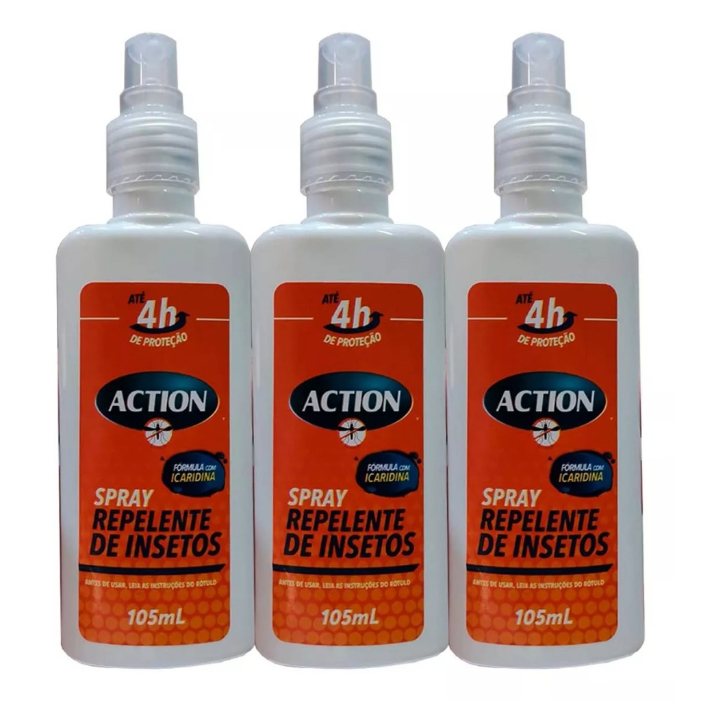 Kit c/ 3 Spray Repelente Com Icaridina Action 4h de Proteção 105ml ...