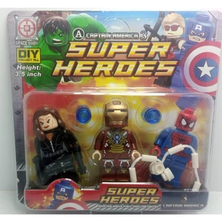 kit lego super heróis Marvel liga da justiça 3 personagens mais acessórios