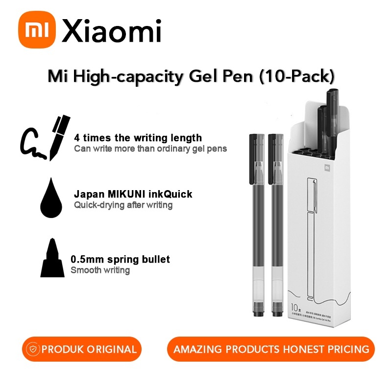 Kit 10 Caneta MI Xiaomi Gel Ink 0.5mm Cor Da Tinta Preta