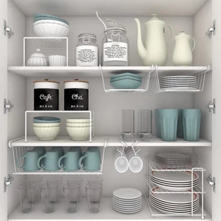 Kit Organizador Cozinha Multiuso Aramado Xícara Prato Cesto Prateleira