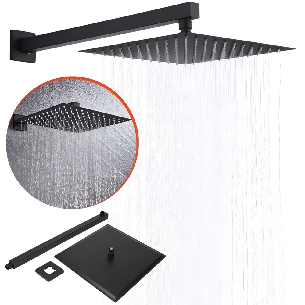 Ducha Chuveiro 30x30 Preto Com Braço 40cm Solar Gás Piscina