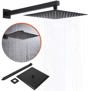 Ducha Chuveiro 30x30 Preto Com Braço 40cm Solar Gás Piscina