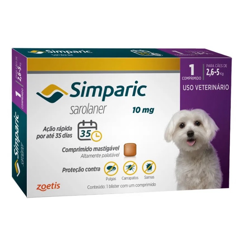 Simparic 10 mg 1 Comprimido - Cães de 2,6 a 5 kg - Zoetis