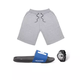 Kit Chinelo Masculino Header Slide Boleiro Confortável + Bermuda + Relógio