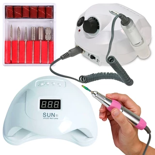 Kit Cabine Sun 5 Led Uv 48w Unha Gel Acrigel Porcelana + Motor Porquinho Lixa Lixadeira de Unhas Elétrica Manicure Profissional