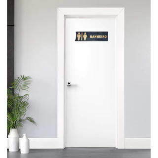 Placa Sinalização Banheiro UNISEX (30x10cm) de MDF - Preto e Dourado