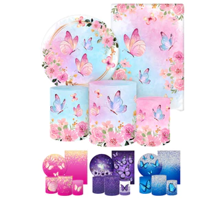Kit 2 Painéis e Capas Festa Tecido Sublimado 3D Borboletas