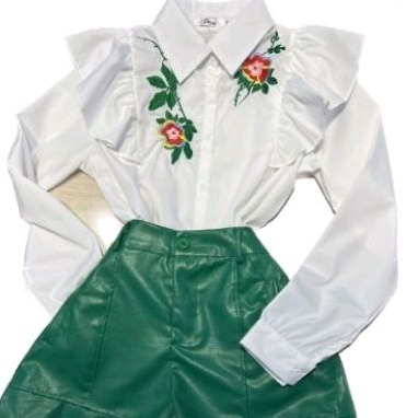 camisa bordado manga longa babado na frente importado moelo blogueira