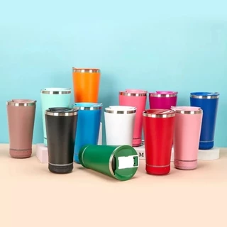 Copo térmico Garrafa inox com tampa abridor e caixa de som com bluetooth Led 420ML
