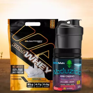 KIT WHEY PROTEIN ADAPTOGEN COM PRÉ TREINO ABDUZIDO