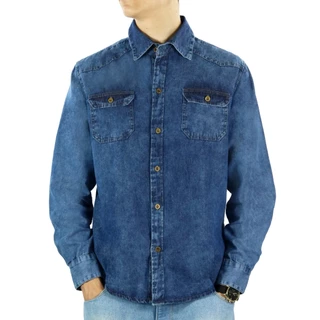 Camisa Jeans Azul Manga Comprido com Bolsos Ideal Verão Outono Primavera Moda Street Fashion 2024