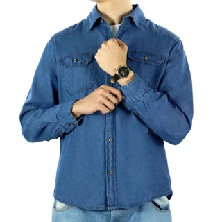 Camisa Jeans Manga Comprido com Bolsos Ideal Verão Outono Primavera Moda Street Fashion 2024