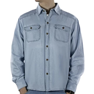 Camisa Jeans Azul Claro Manga Comprido com Bolsos Ideal Verão Outono Primavera Moda Street Fashion