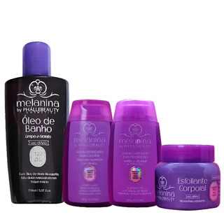 Kit Óleo para banho + Geleia para depilação + Geleia pós depilação + Esfoliante corporal Melanina