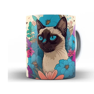 Caneca Gato Siamês + Caixa - Xícara Divertida 325ML Cerâmica