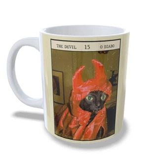 Caneca De Porcelana meme gato carta de Tarot O diabo The Devil