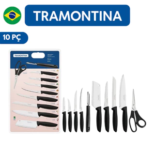 Jogo De Facas Tramontina 10 Peças Plenus em Aço Inox e Cabo Preto