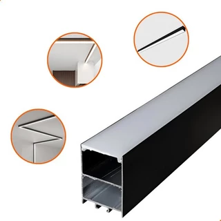 Perfil De Led Sobrepor 35mm Com Alojamento Para Fonte 2m Preto Iluminação Decoração