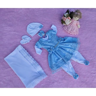 Saida de Maternidade Menina Luxo Alfaiataria Azul Renda Bordada