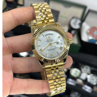 Relógio Masculino DAYDATE Prateado e Dourado Banhado á Ouro 18K Funcional Aço Inoxidável