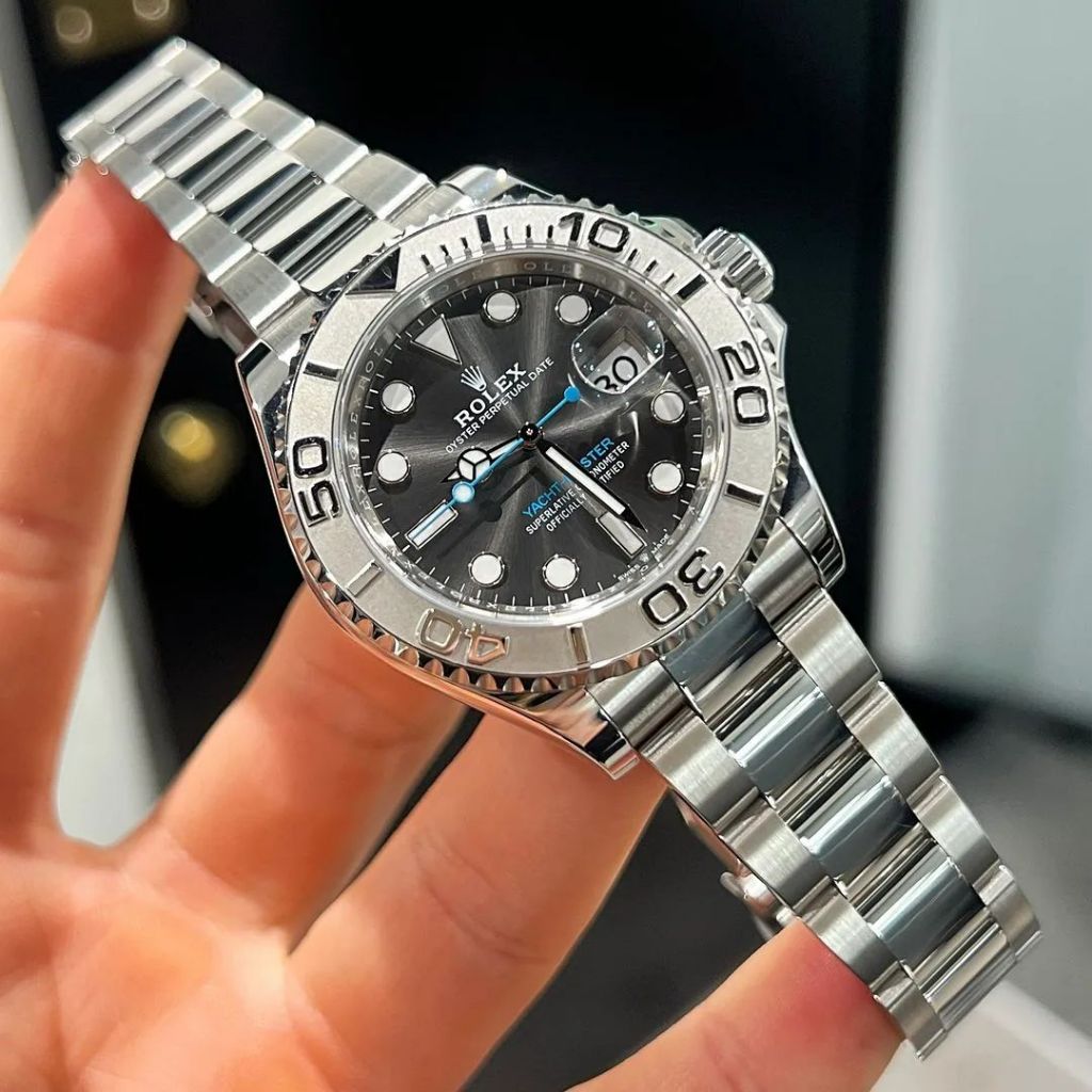 Relógio Yacht Master Masculino Prateado Aço Inoxidável Quartzo Luxuoso