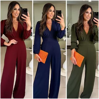 macacao manga longa macacao femenino calca pantalona