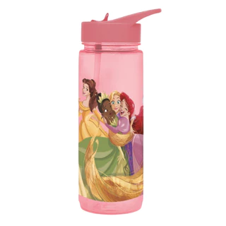 Garrafa Princesas com Tampa e Canudo 650ml Infantil Criança Escola Passeio