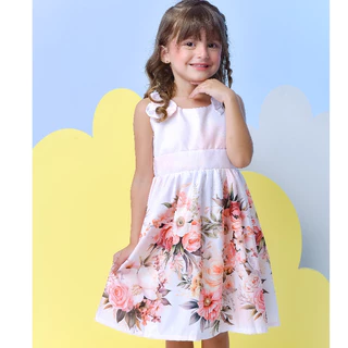 Vestido Infantil Floral Menina Princesa Festa Casual Rodado Rosê Listradinho