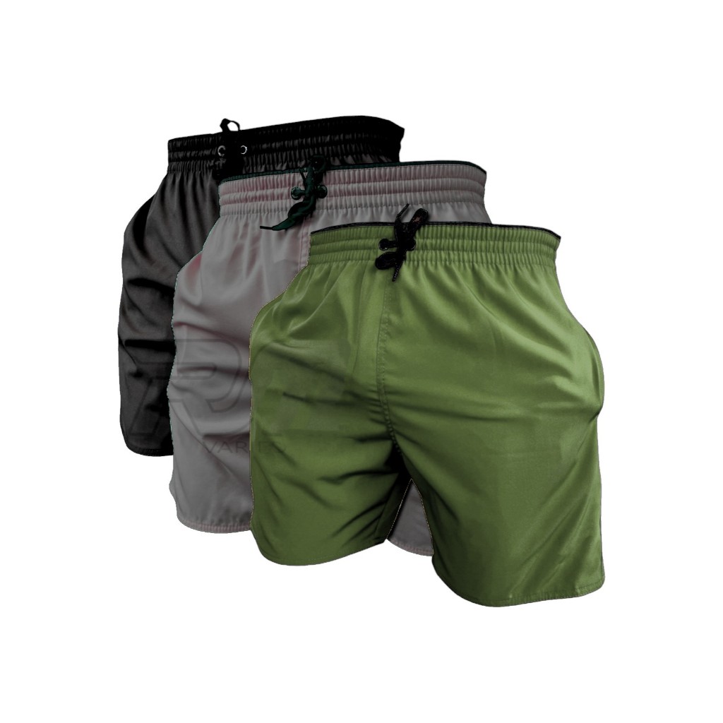 CASA DAS BERMUDAS KIT 3 SHORTS maurisinho lisa tactel com elastano casual praia academia foteball