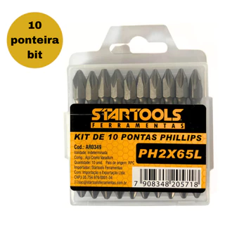 Kit Ponteira para Parafusadeira Phillips Ph2x65l 10 Bits Pontas 65mm