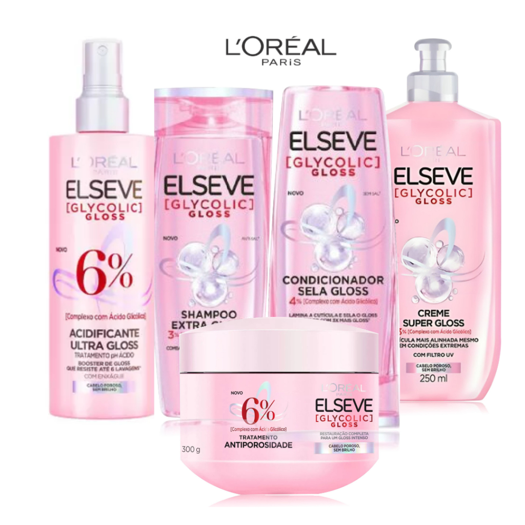 Elseve Glycolic Gloss Kit Completo 200ml para Seus Cabelos Brilho ...
