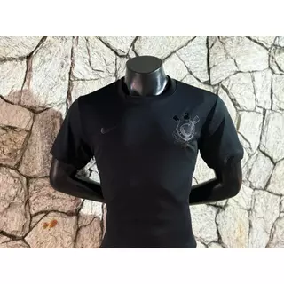 Corinthians em Preto: Camisa Full Black Modelo Jogador - Estampa em Plastigel e silicone. (SEM PATROCINIO)
