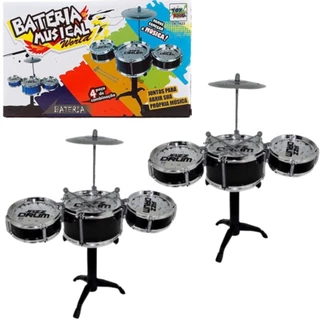 2 KIT MINI BATERIA MUSICAL 4pçs EDUCATIVO BRINQUEDO 3 TAMBORES+1 PRATO+2 BAQUETAS+SUPORTE INTERATIVO