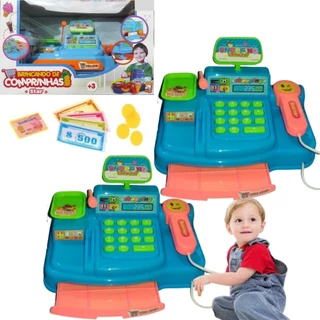 KIT 2 Brinquedo Caixa Registradora GAVETA SCANNER + MOEDAS + DINHEIRINHO + CARTÃO Luz Som EDUCATIVO
