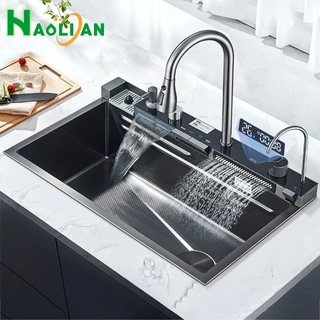 Kit Cuba Cozinha Gourmet Luxo Aço Inox Cuba De Pia De Cozinha Com Acessórios Conjunto De Torneiras Cinza Nano 75X46X21Cm