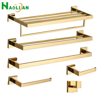 Acessorios Para Banheiro Inox Dourado/Preto Quadrado Banheiro Suporte Toalhas