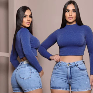 Short Jeans Feminino Com Bolso Cintura Alta Claro