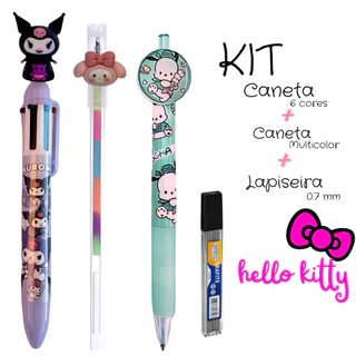 Kit Papelaria Fofa Turma da Hello Kitty - Canetas 6 Cores - Multicores - Lapiseiras - Grafite