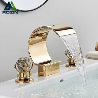 Torneira Para Lavatório Banheiro Dourado/Cromado Com Alça Dupla Cristal