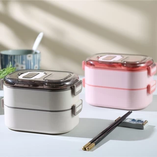 1700ml Pote Marmita Casa Portátil Automática Térmica Box Lancheira Com 2 Compartimentos Divisória