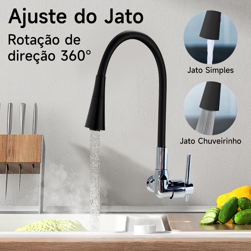 Torneira Gourmet Flexível Cozinha Pretomesa Parede/ mesa Duplo Jato Cone 1/4 de Volta