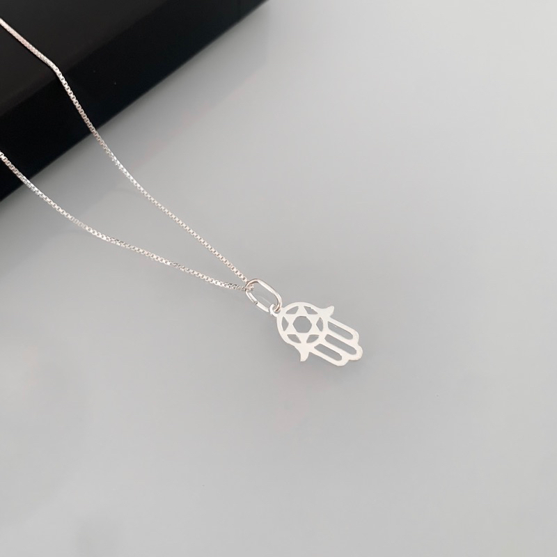 Colar Pingente mão de fátima hamsá prata legítima maciça 925