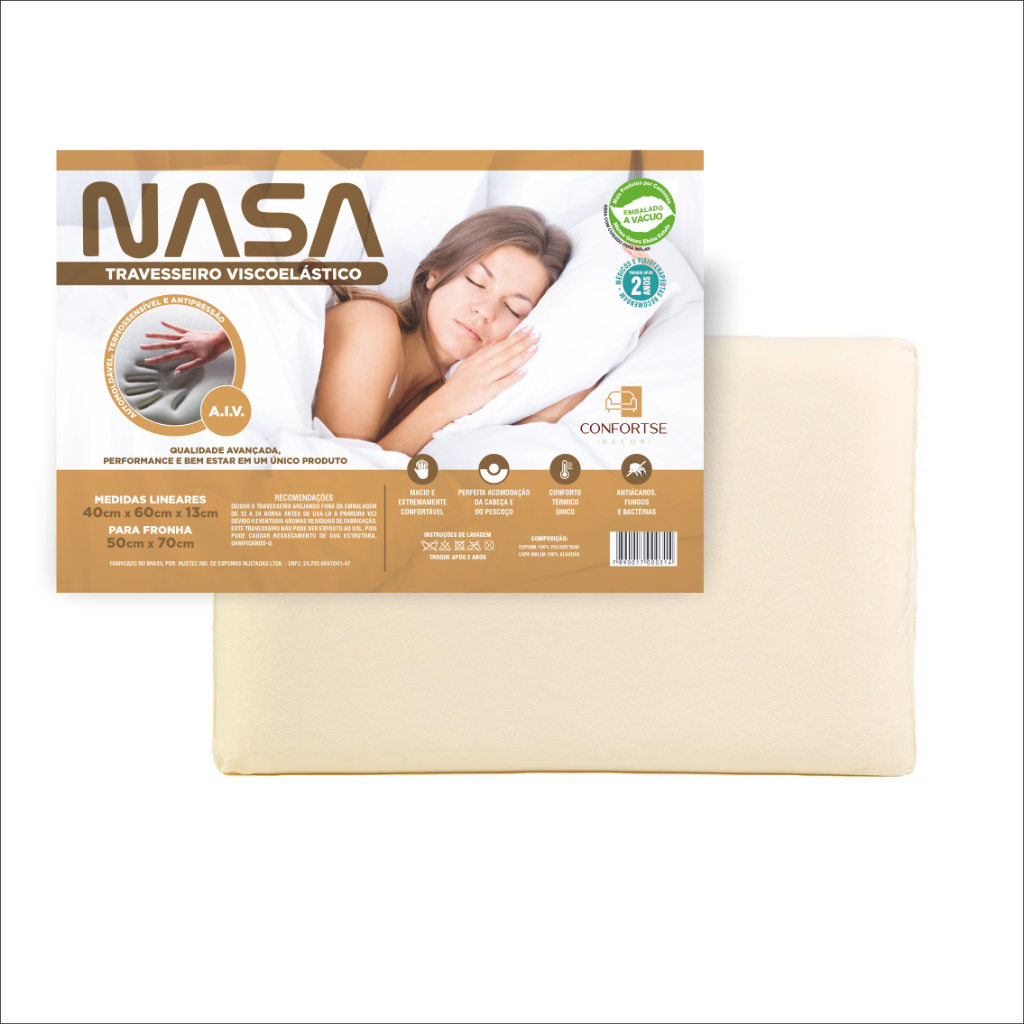 Travesseiro Inteligente Confortse Nasa Cervical Cor Branco Anti-Fungo