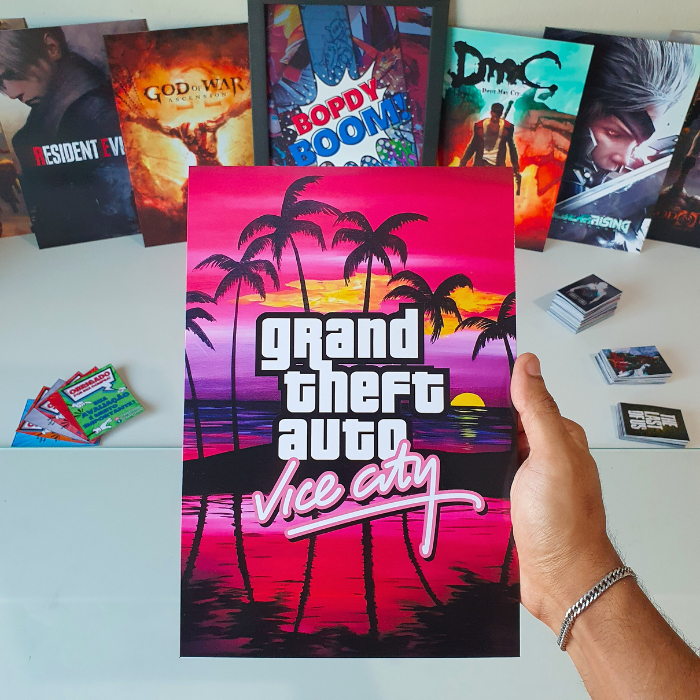 GTA: Vice City Placa decorativa mdf quadro decoração presente Jogos / Setup Gamer / Grand Theft Auto