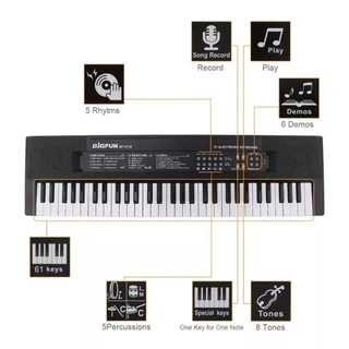 Teclado Eletrônico Órgão Iniciantes/Profissionais 61 Teclas BF-6138 Alta Qualidade com Microfone