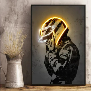 QUADRO TELA DECORATIVA 110X80 AYRTON SENNA F1 CORRIDA CAPACETE FORMULA 1 4K FULL HD PREMIUM